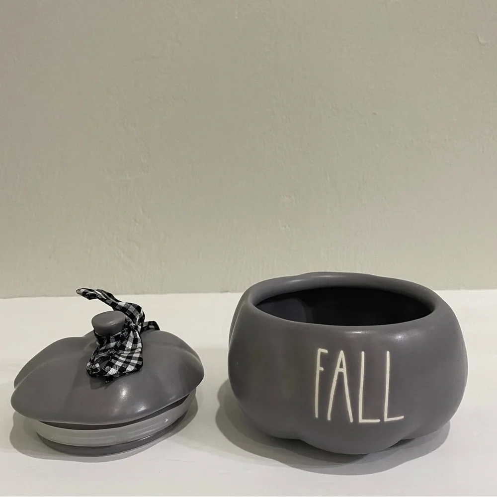Rae Dunn Mini FALL holiday decor Pumpkin - Grey - 4 inch - Canister - Picture 3 of 10